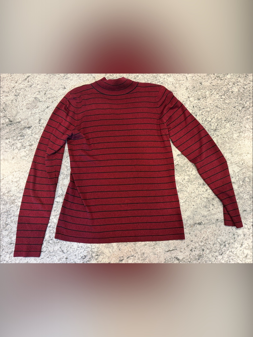 Striped Red&Black Turtleneck Knit Top- 100% silk